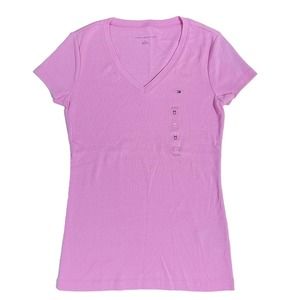 Tommy Hilfiger Women's T-Shirt V-neck Pink Tommy Logo, M